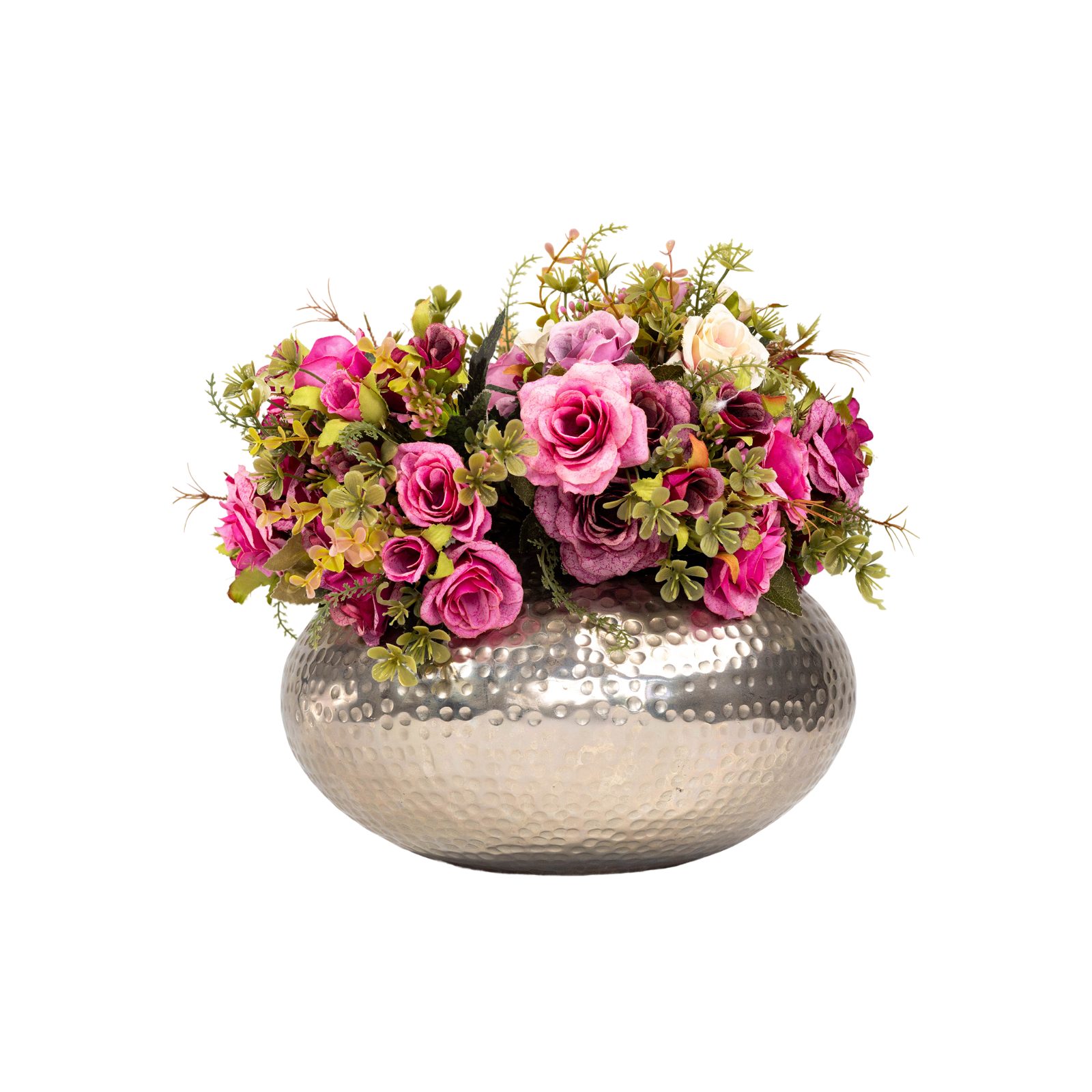 Hammered Silver Spherical Floral Bowl