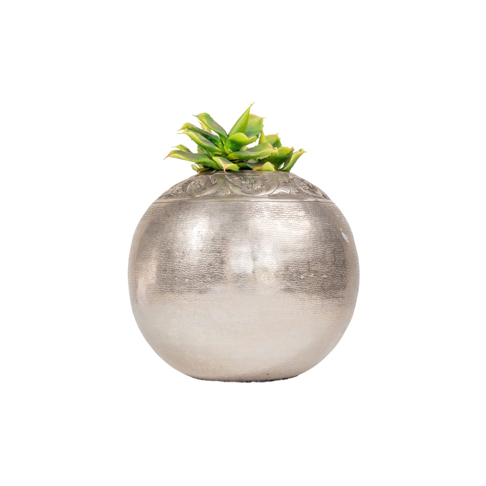 Embossed Antique Silver Globe Planter