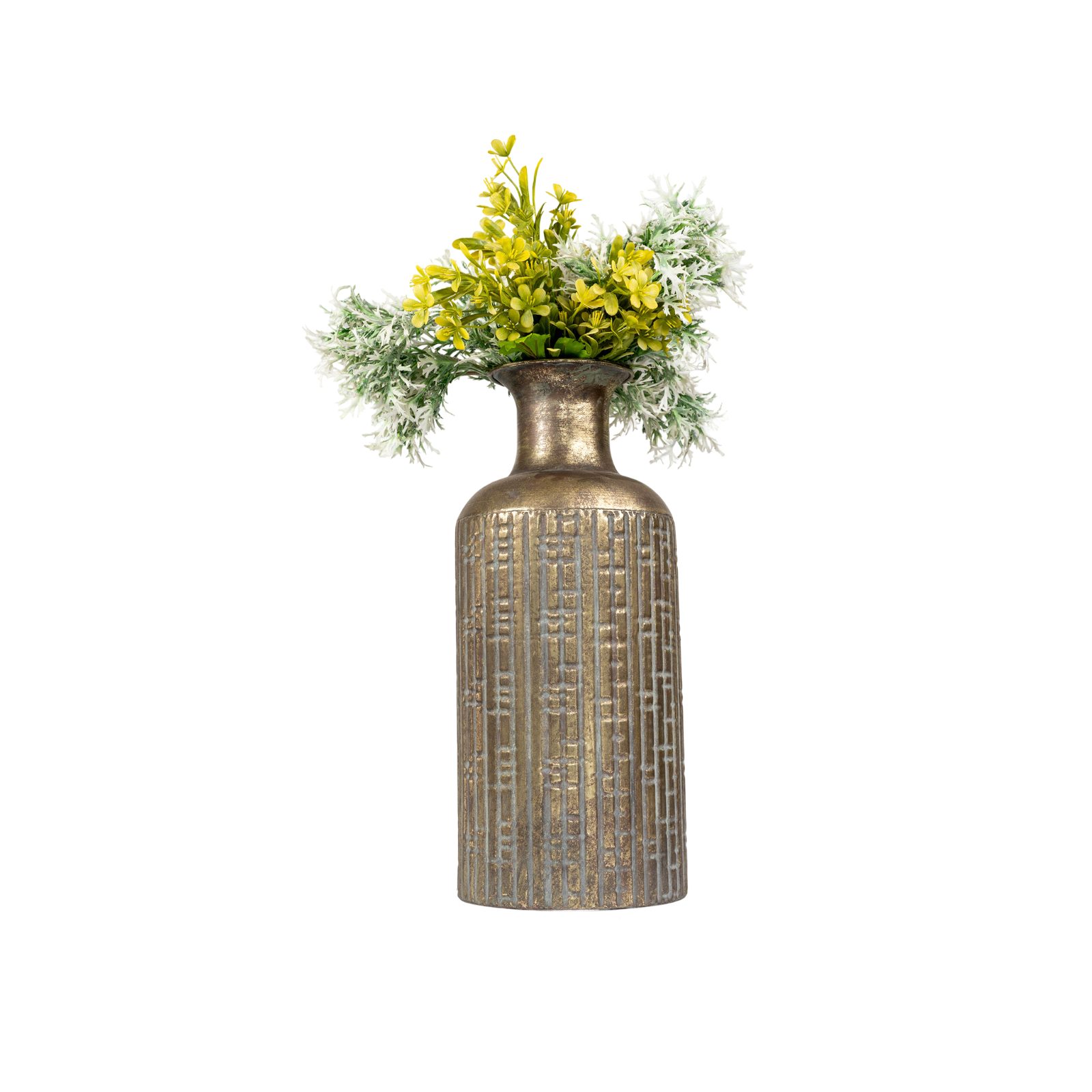 Distressed Bronze Linear-Etched Bottle Vase