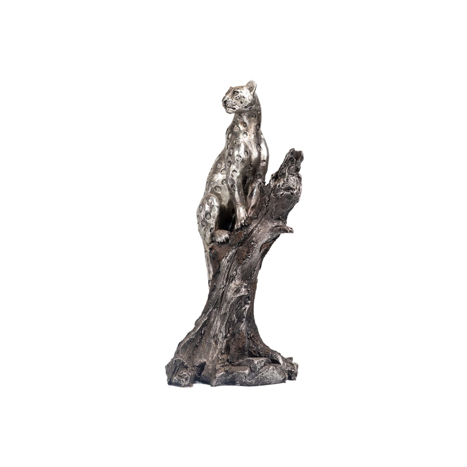 Silver Leopard on Tree Trunk Sculpture thumbnail 2