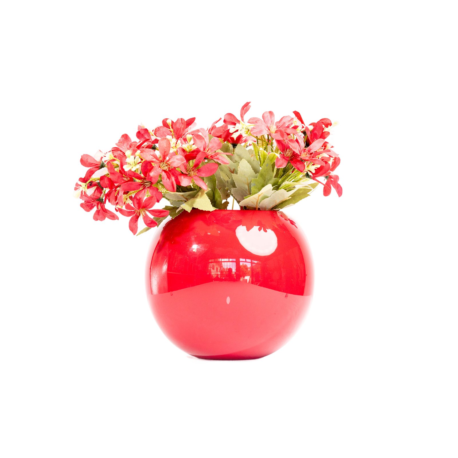 Crimson Gloss Spherical Floral Vase
