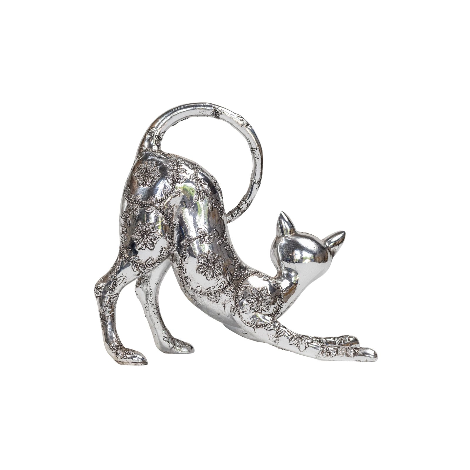 Silver Filigree Stretching Cat Sculpture thumbnail 3