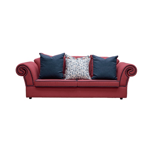 Crimson Scroll-Arm Two-Seater Sofa
