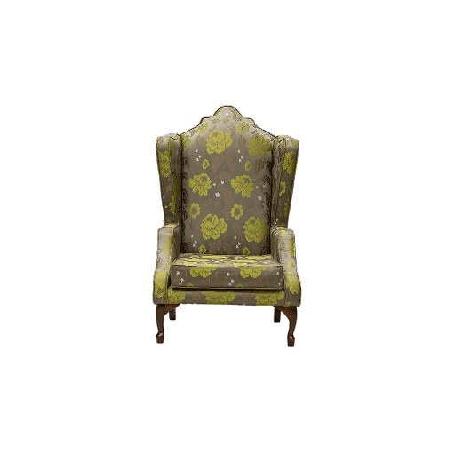 Chartreuse Floral High-Back Wingchair