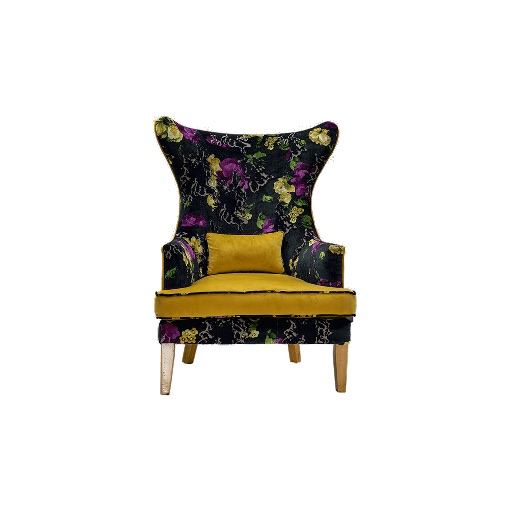Midnight Bloom Velvet Wingback Chair