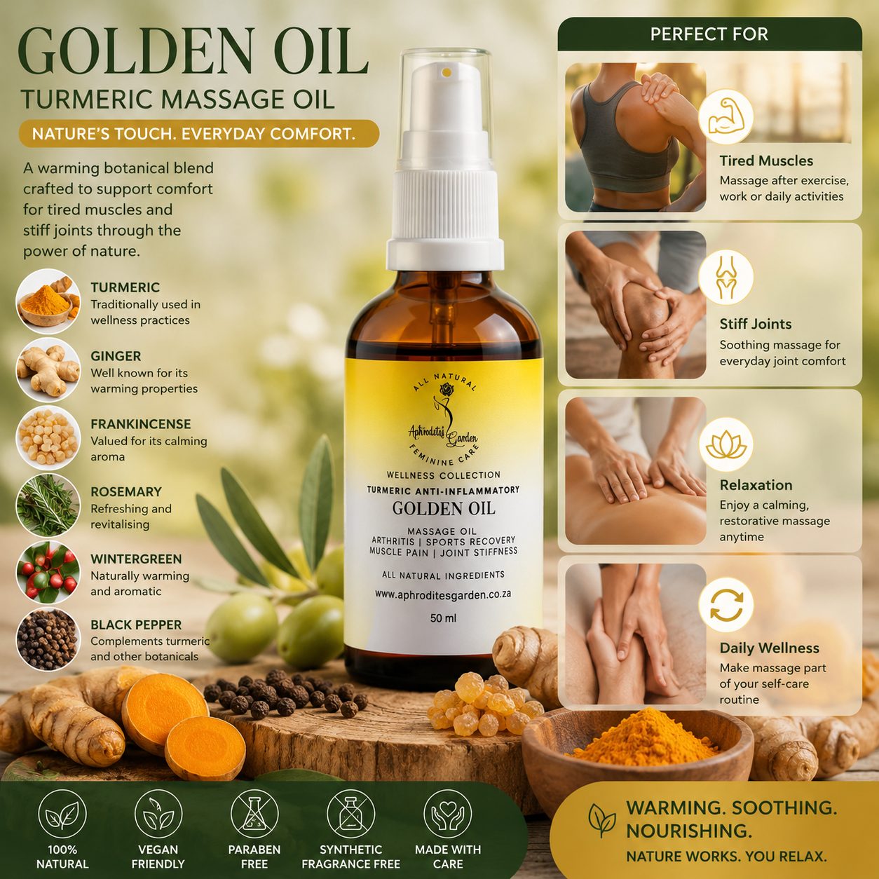 Golden Oil Turmeric Massage Oil | Warming Botanical Massage Oil for Muscles & Joints thumbnail 4