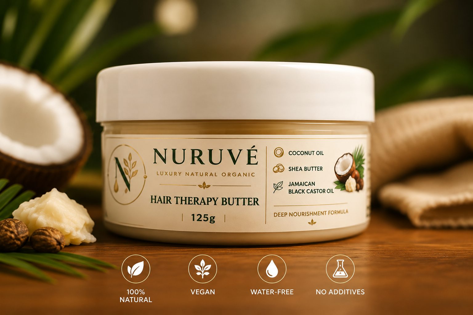 Nuruvé Hair Therapy Butter 125g | Luxury Natural Organic Hair Treatment