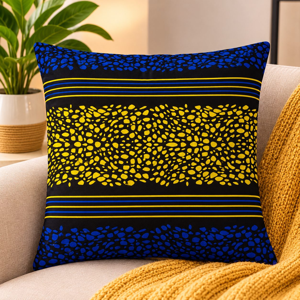 Handmade African Print Cushion Cover Set (3 Covers) | Premium Decorative Throw Pillow Covers | 16x16inch