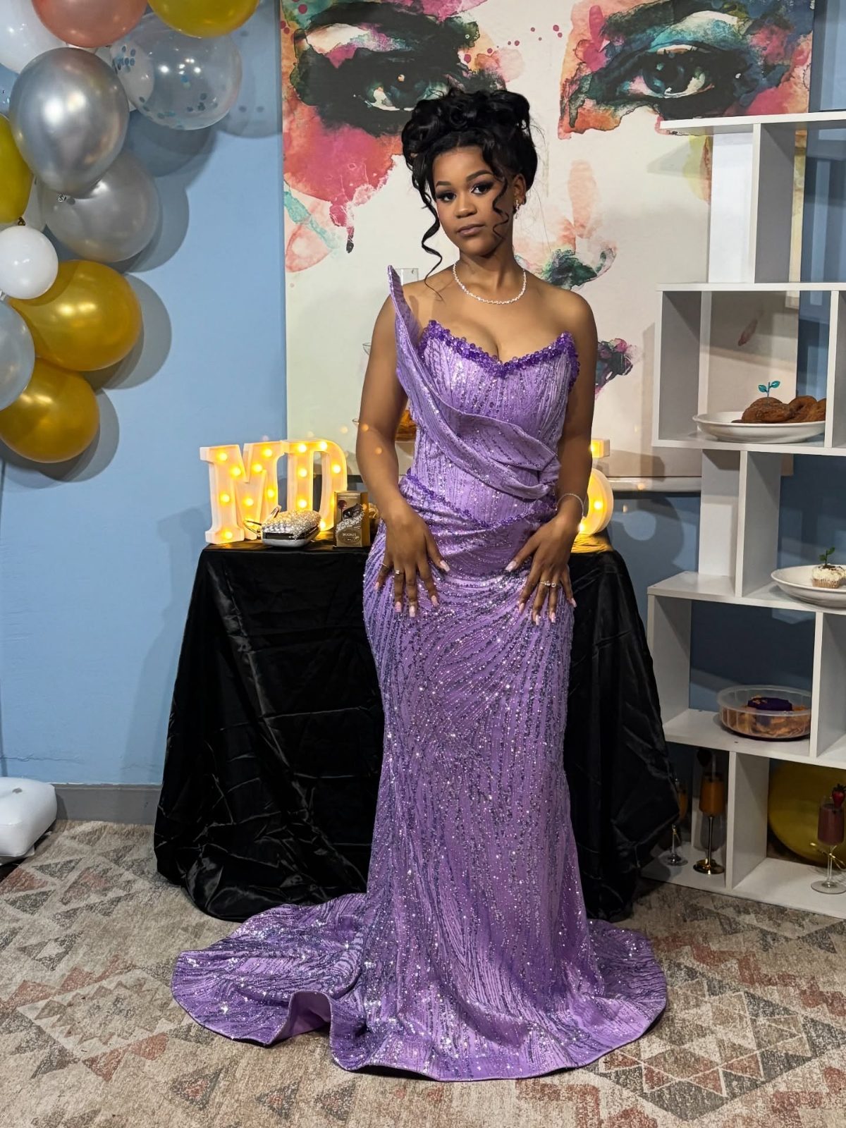 Lavender Sequin Mermaid Evening Gown