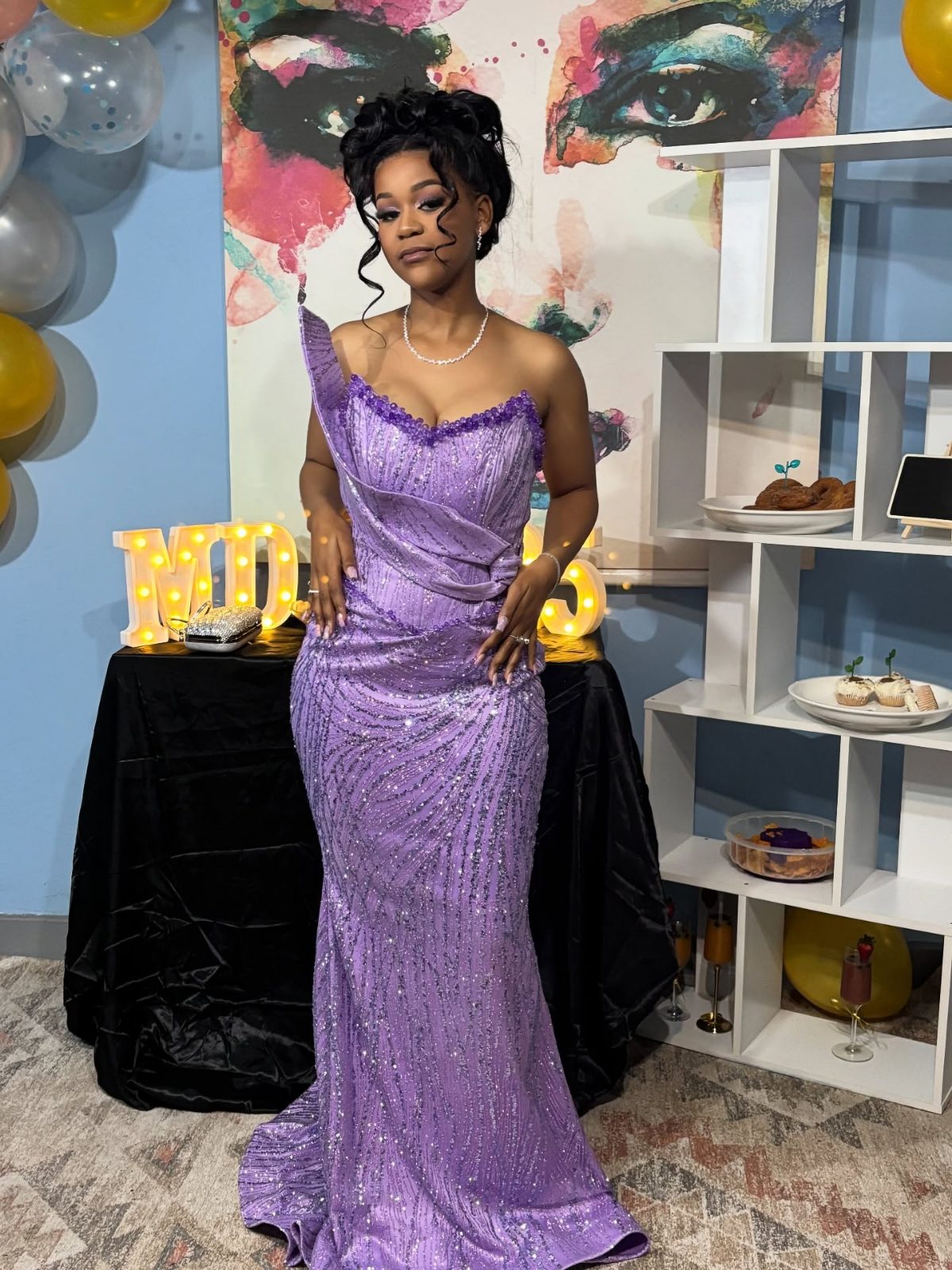 Lavender Sequin Mermaid Evening Gown thumbnail 3