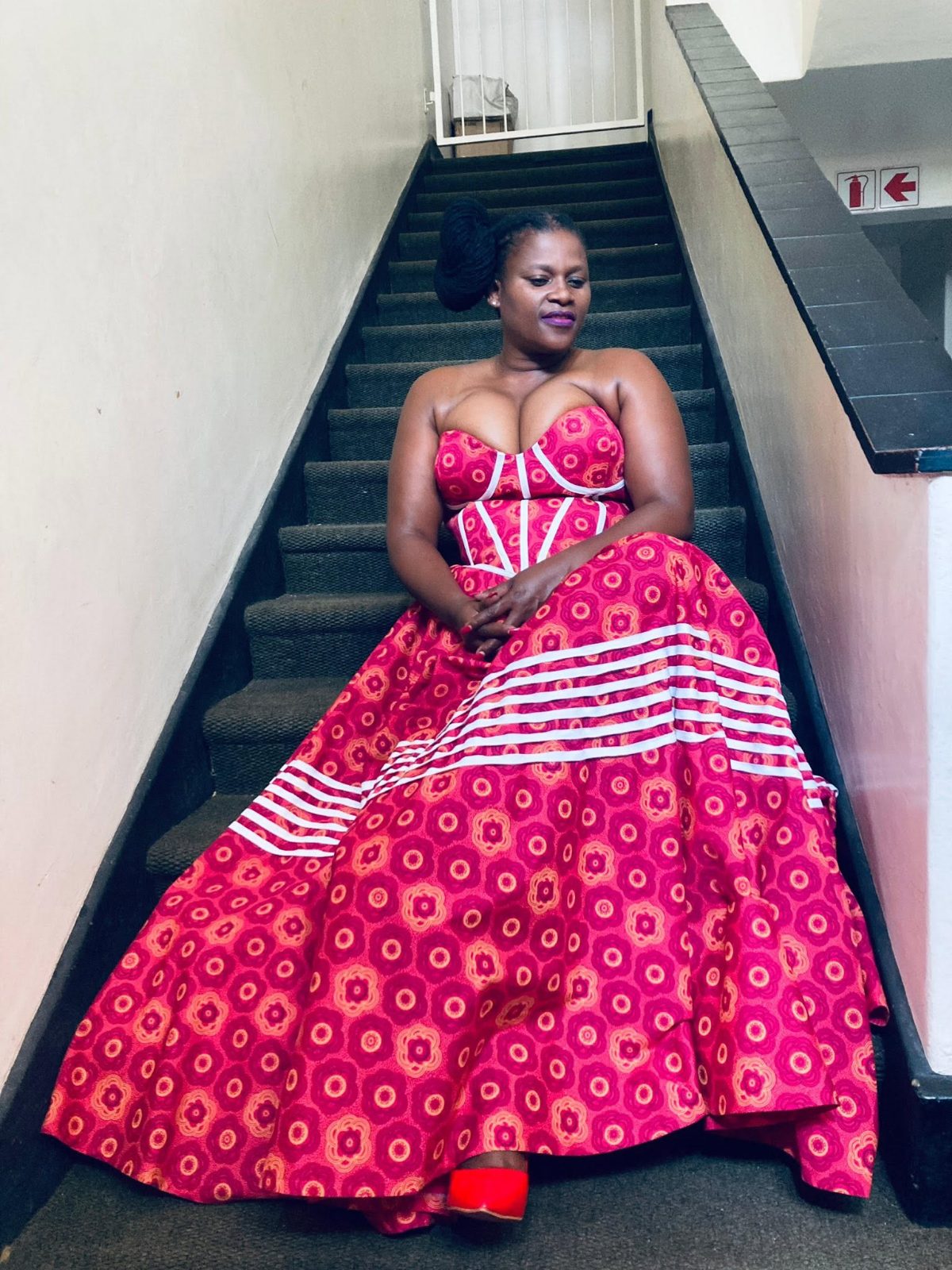 Red African Print Corset Maxi Dress thumbnail 2