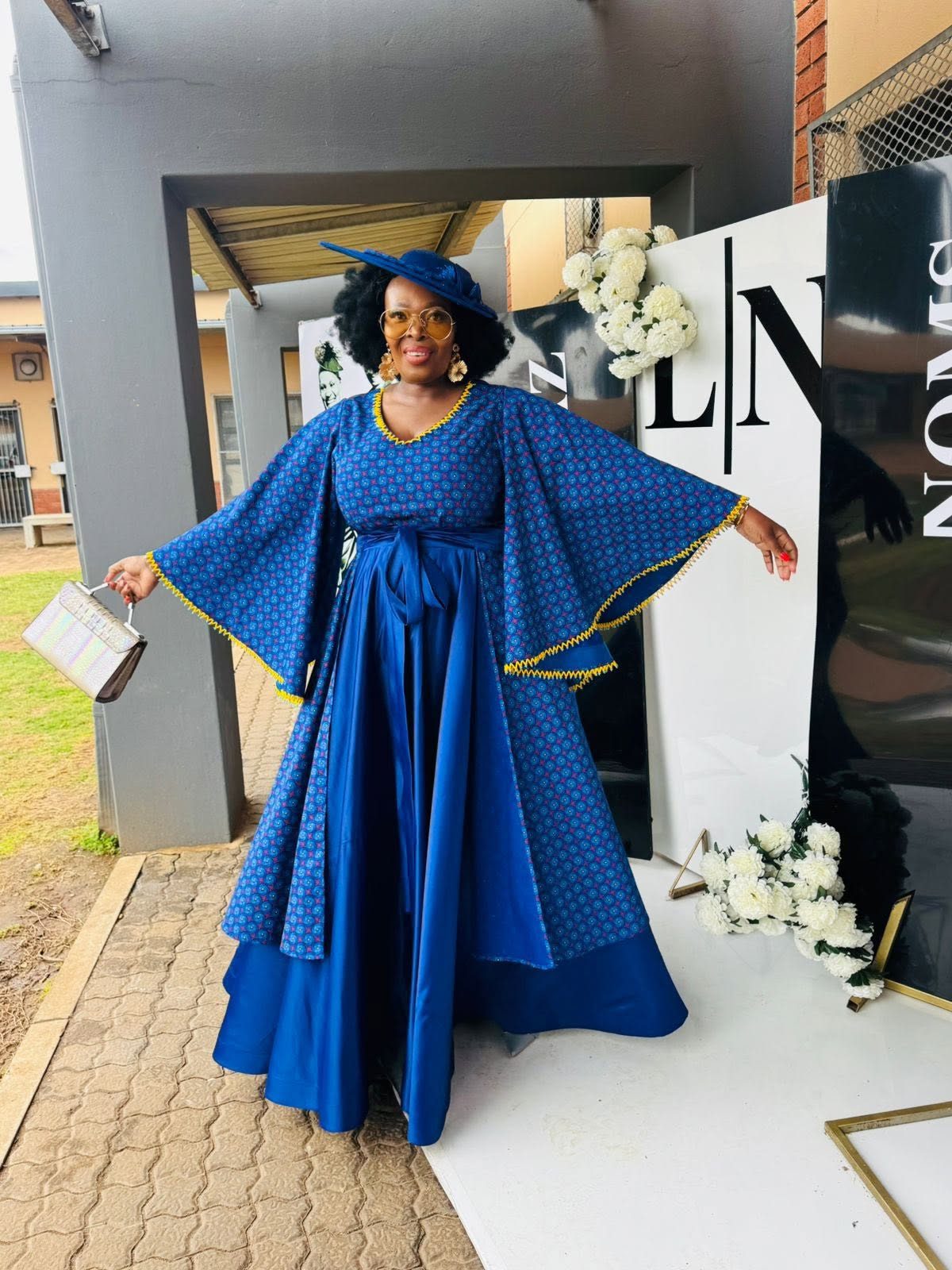Royal Blue Traditional Cape Gown with Matching Hat thumbnail 2