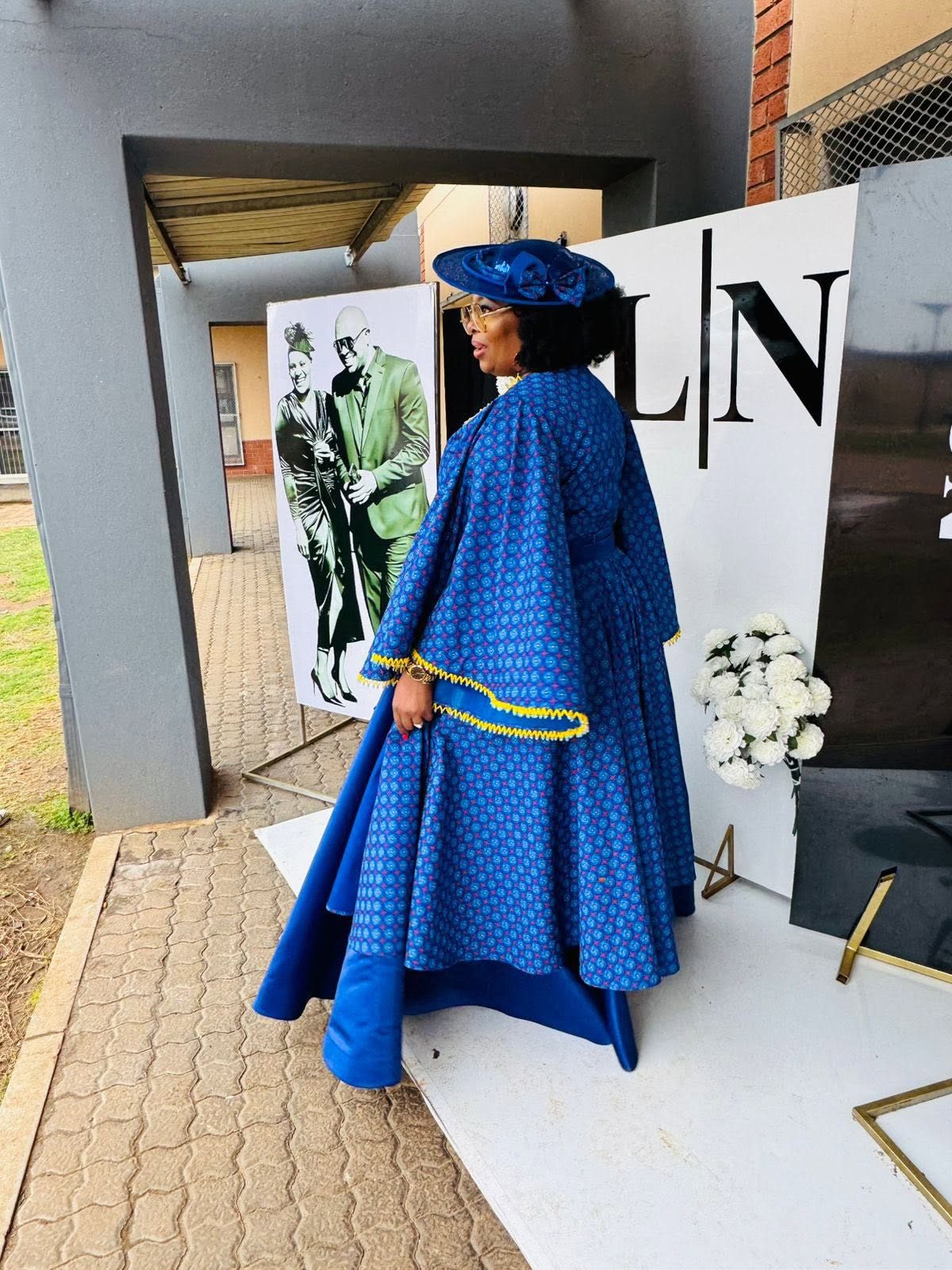 Royal Blue Traditional Cape Gown with Matching Hat thumbnail 3