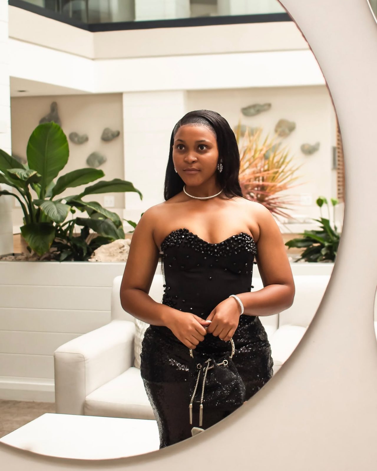 Black Sequin Evening Gown with High Slit thumbnail 2